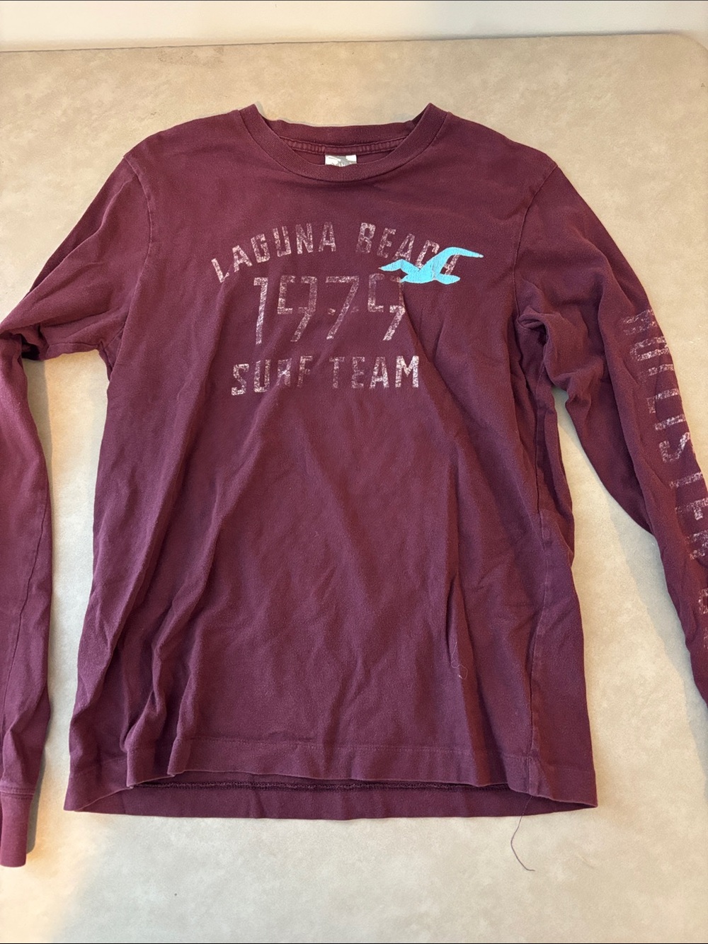 Hollister Maroon Long Sleeve Laguna Graphic Tee